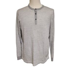 Nordstrom Mens Henley Sweater Light Gray Sz L Merino Wool/CoolMax PolyKnit
